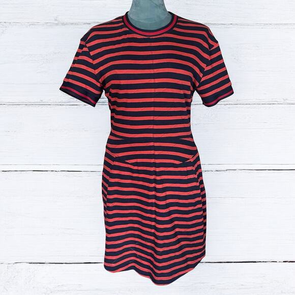 Derek Lam Dresses & Skirts - Derek Lam 10 Crosby Women's T-Shirt Coral and Navy Zipped Stripped Dress